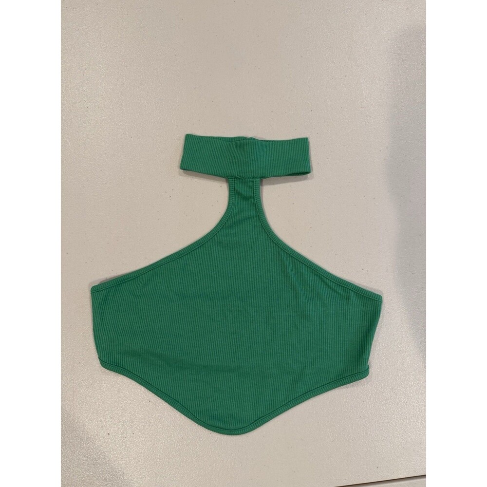 High Neck Crop Top Womens Small Green Stretch Festival Boho Indie Minimal Travel